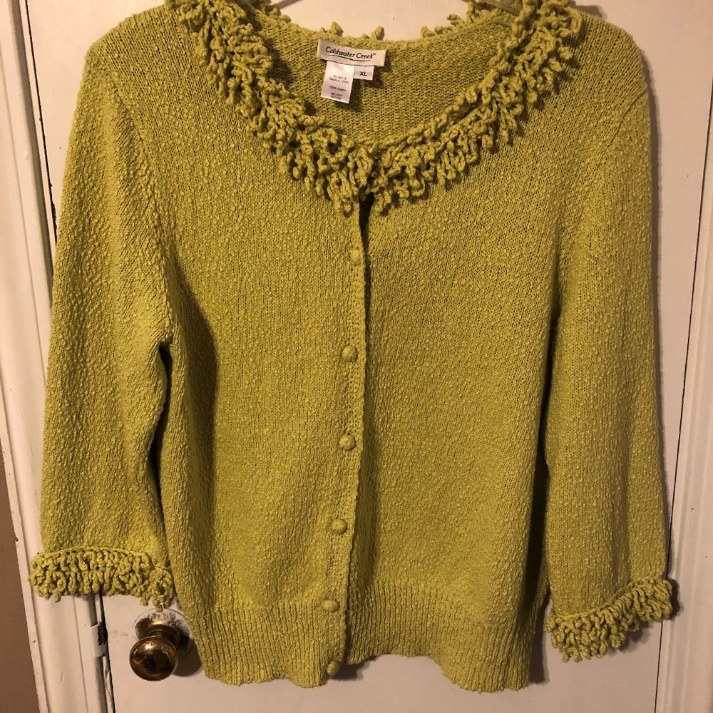 Coldwater Creek Lime Green Textured Knit Cardigan